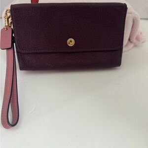 Coach Red and Pink Leather Wristlet Clutch/Cell Wallet